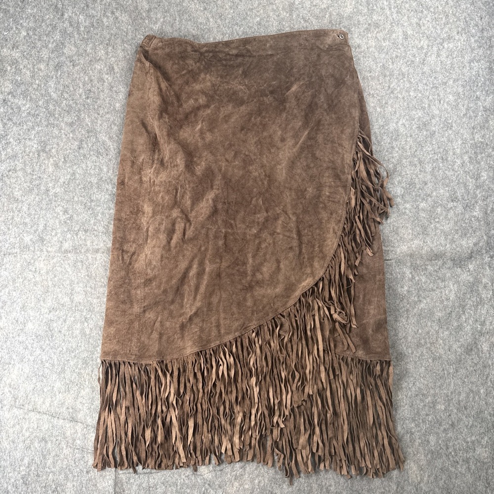 CHICO'S Chocolate Brown "Lovely Lasso" LEATHER Skirt Women's Size 2